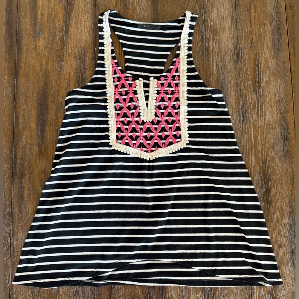 THML Women’s Embroidered and Striped Sleeveless Tank Top Size M